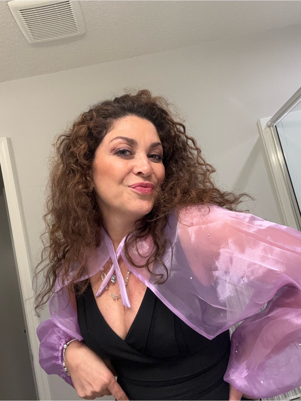 Sheer Lavender Organza Capelet Jacket - Women